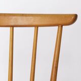 Vintage Beech Dining Chair with Original Red Faux Leather Seat – 1960s/70s