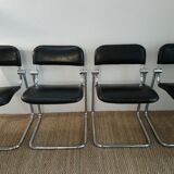 Set of 4 chairs black vintage chrome and leatherette