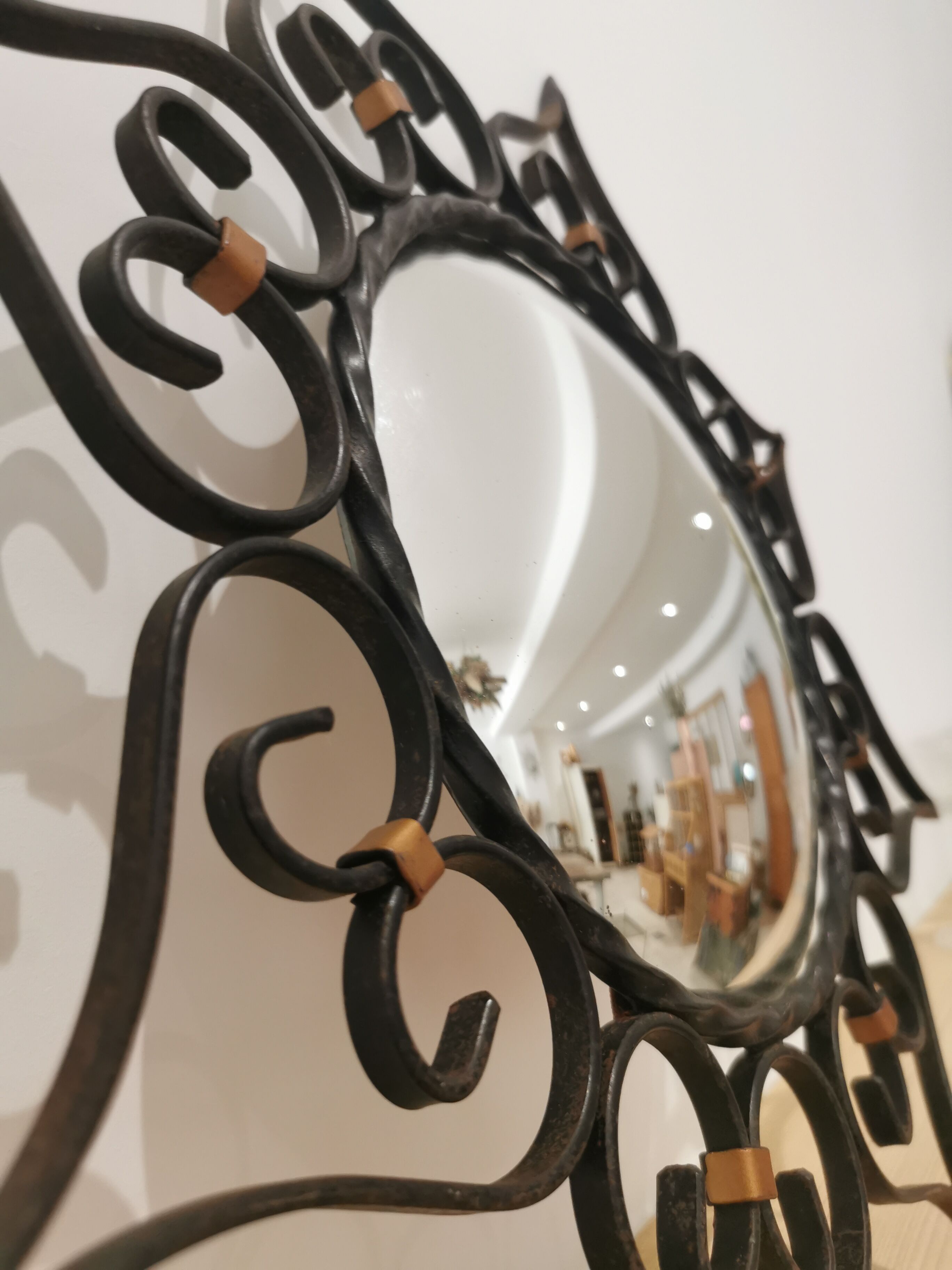 Witch mirror wrought iron and vintage brass