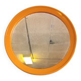Round orange plastic mirror - 1970s