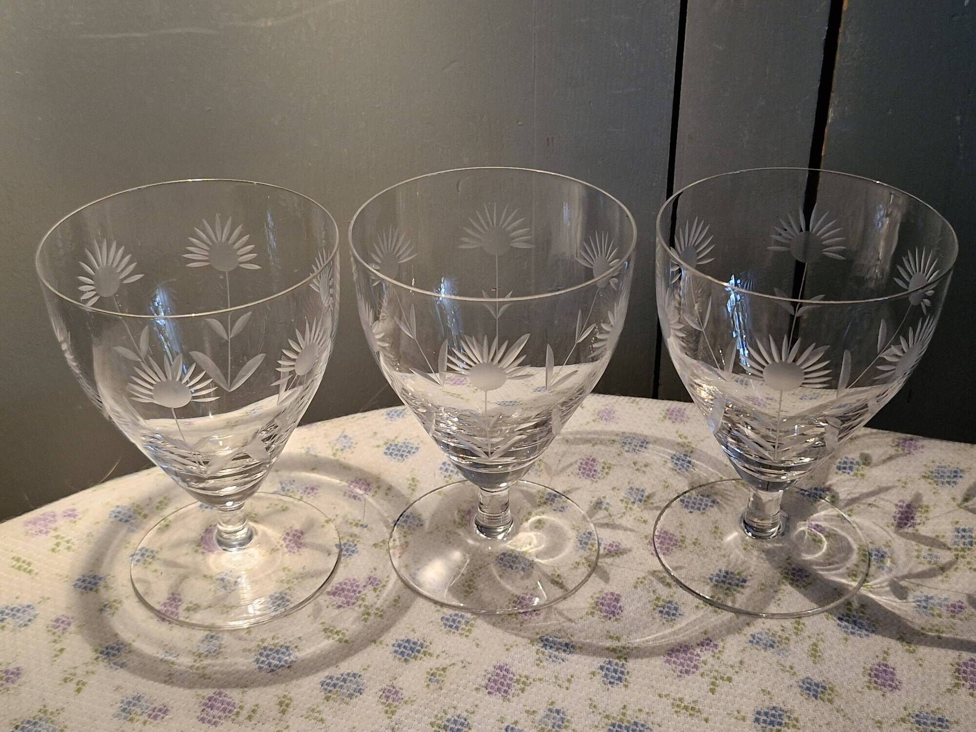 Villeroy and Bosch - 3 Large Antique Glasses - Cut Crystal with Flower Decor