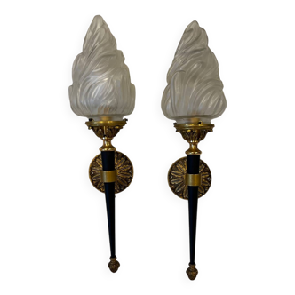 Pair of torch wall lights