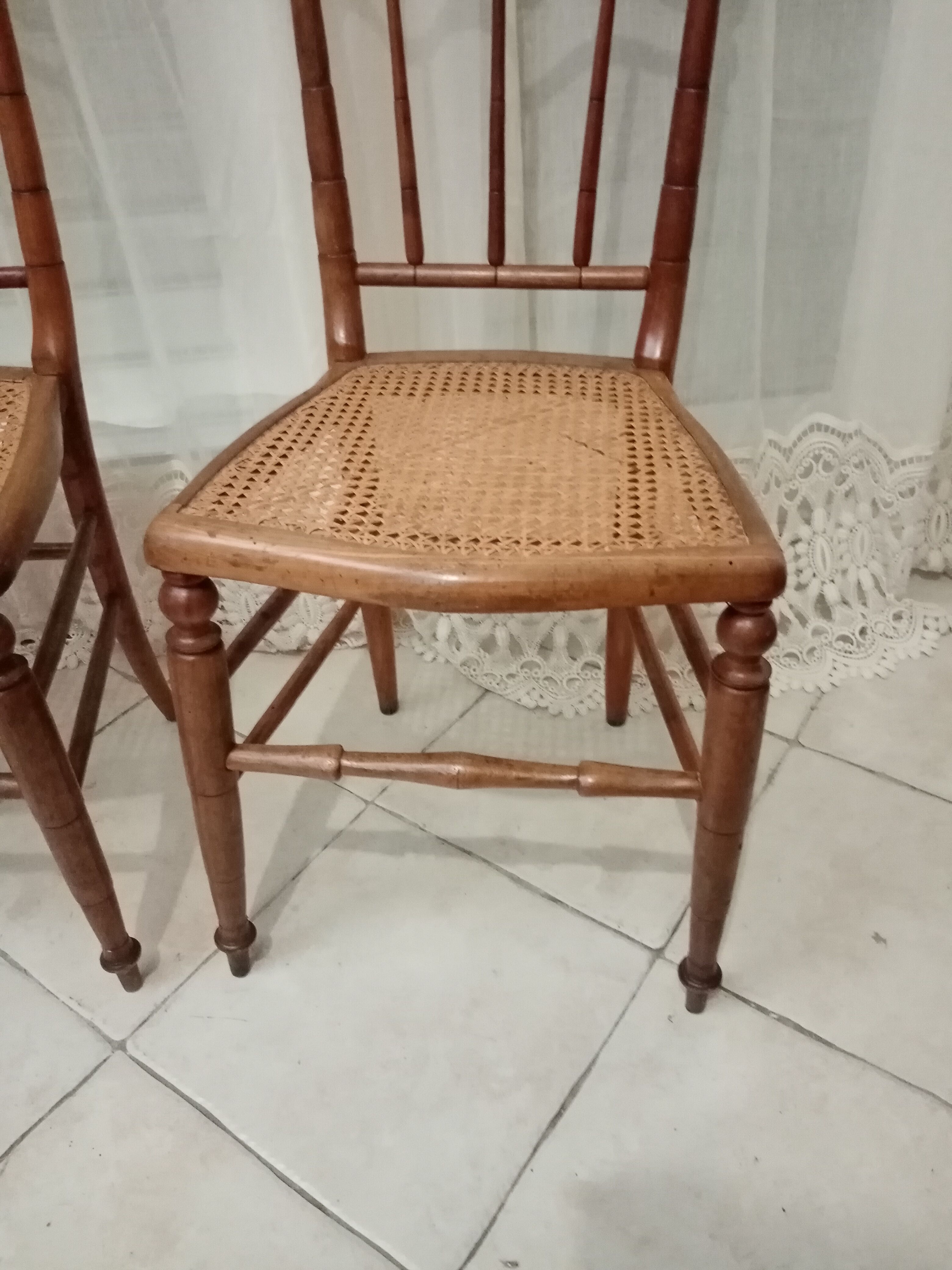 3 wooden and canning chairs