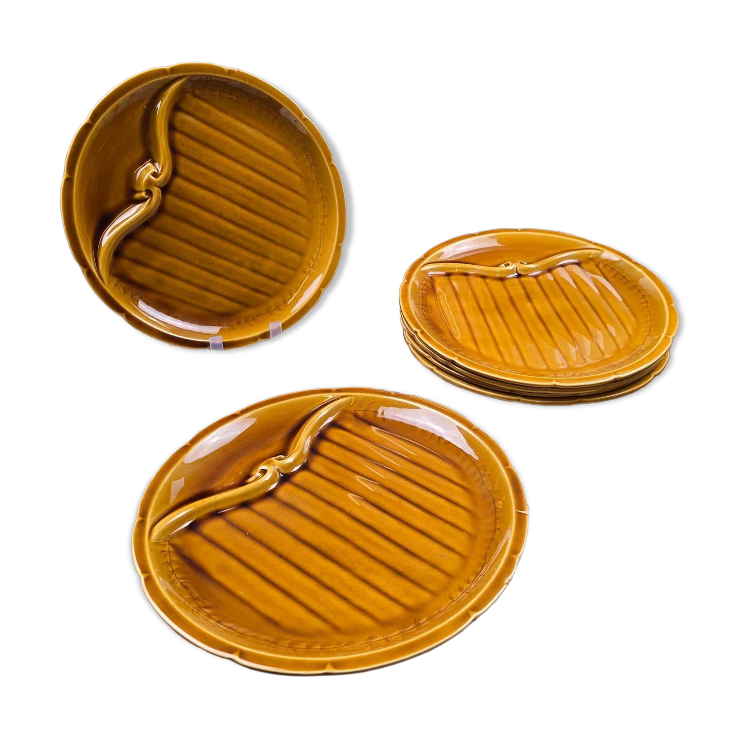 6 Gien earthenware asparagus plates – honey-brown glaze