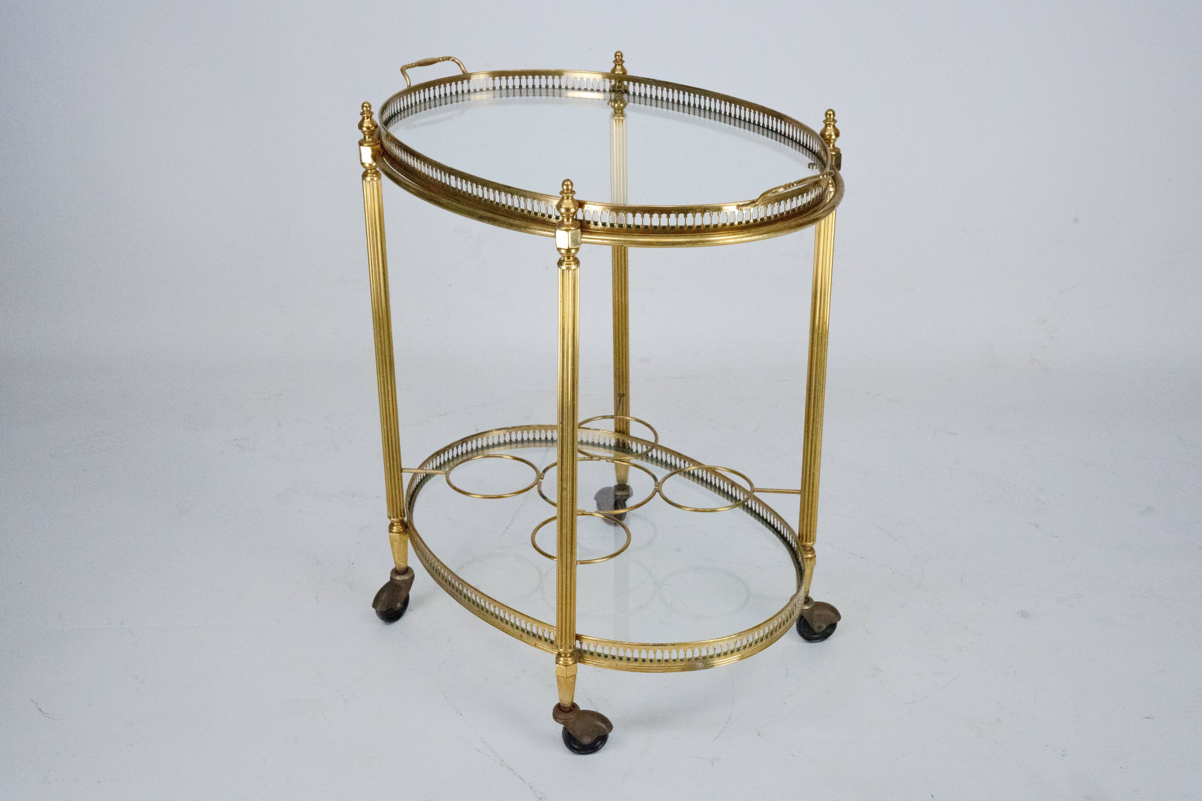Small Mid-Century Italian Brass Bar Cart with Removable Tray, 1950s