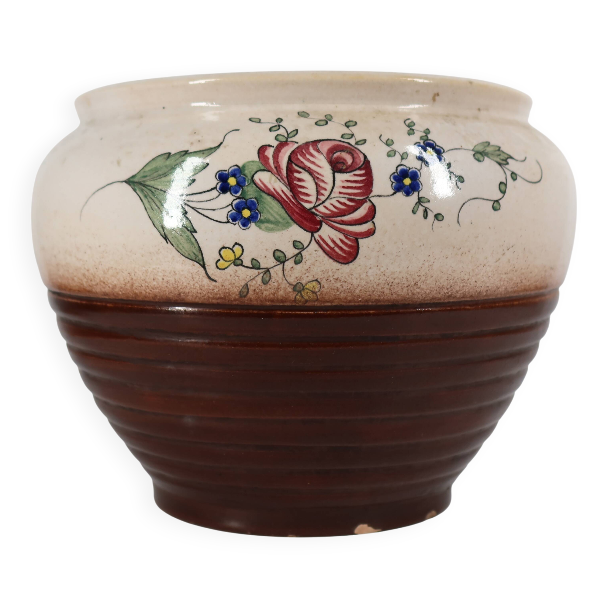 Globular ceramic vase by L. Dage, hand-painted floral decoration, style
