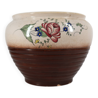 Globular ceramic vase by L. Dage, hand-painted floral decoration, style