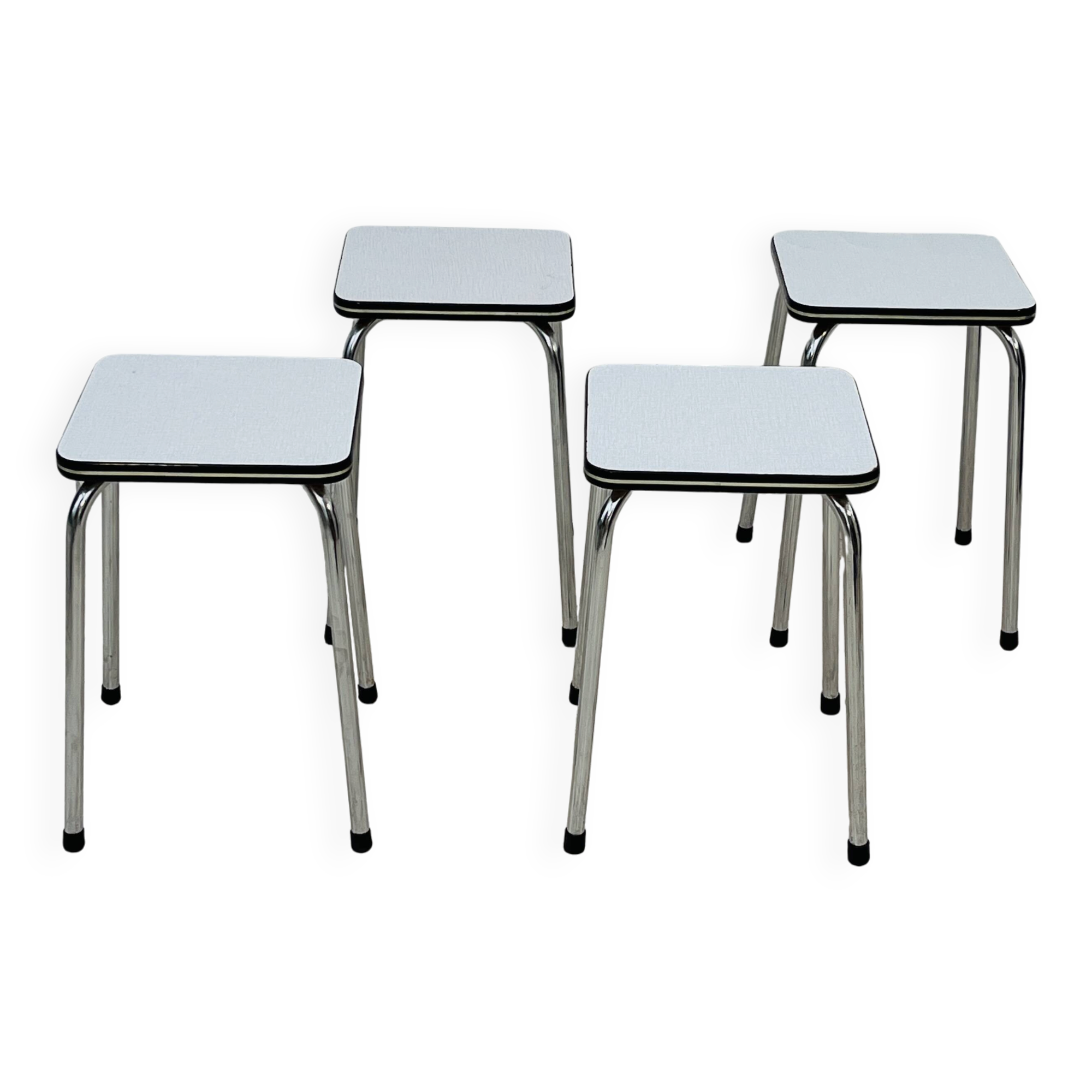 Set of 4 vintage grey chrome Formica stools.