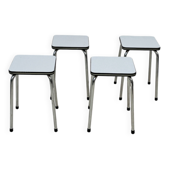 Set of 4 vintage grey chrome Formica stools.
