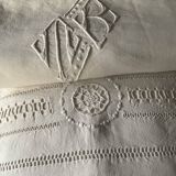 Linen sheet . Old. Monogram M R 207 cm x 300 cm