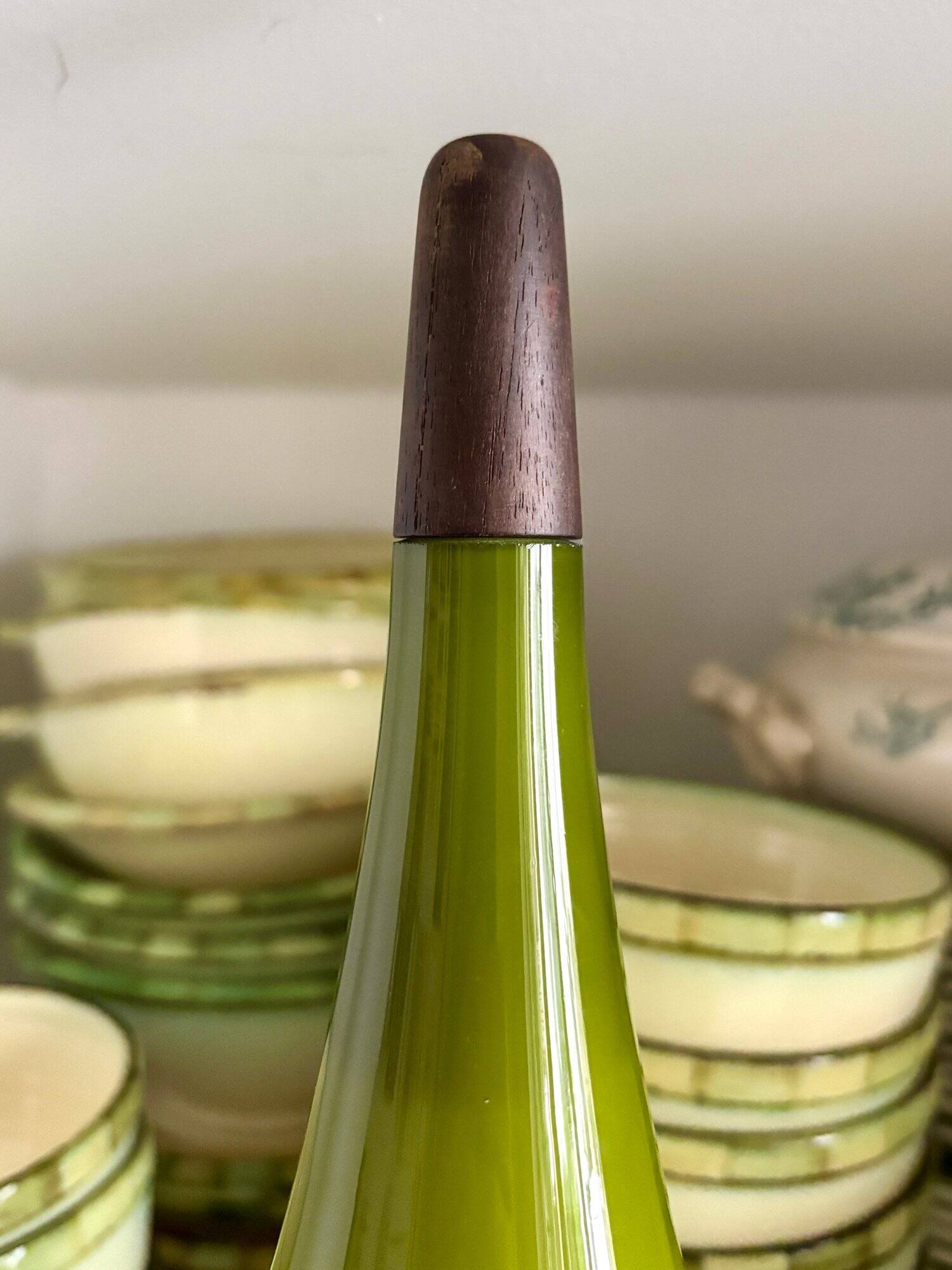 Scandinavian pendant light in green opaline and teak