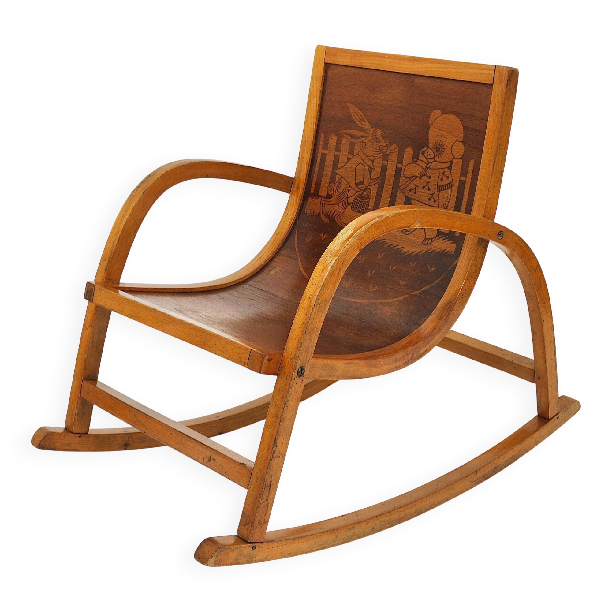 Curved wooden rocking chair for children Bauhaus Brockhage Andrä period, Germany, 1950s