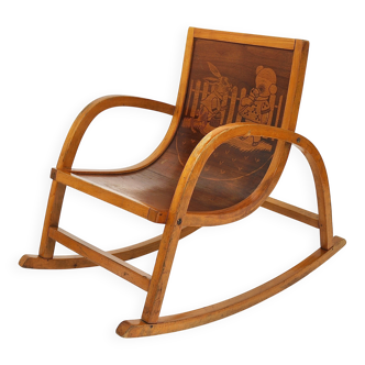 Chaise à bascule en bois courbé pour enfants Bauhaus Brockhage Andrä époque, Allemagne, années 1950