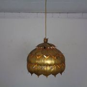 Large French Brass Lotus Ceiling Lamp, 1940s