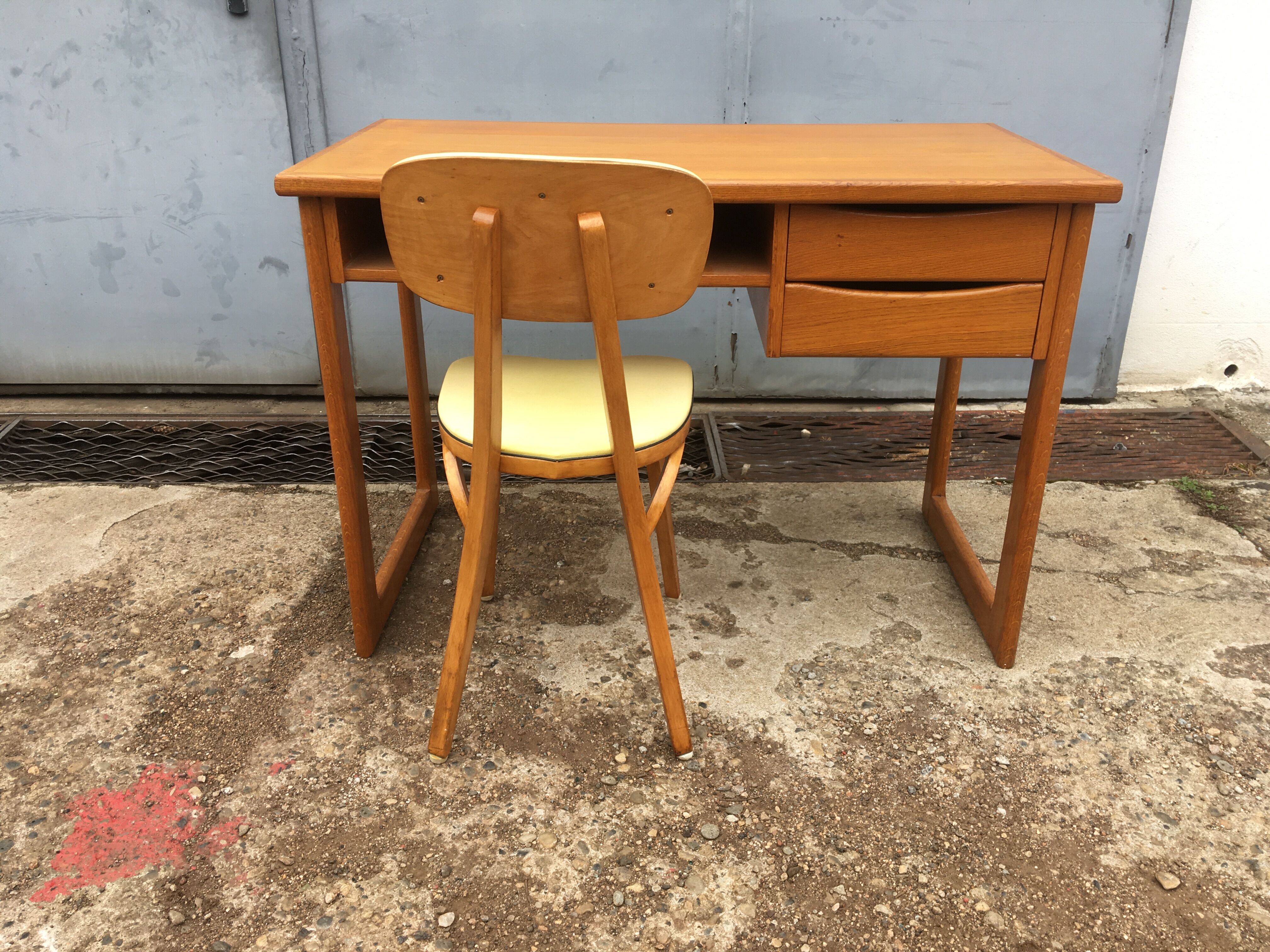 Vintage desk with Scandinavian-style wooden sled feet