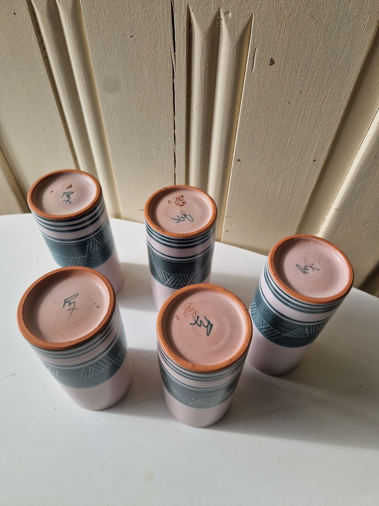 Set of 5 Ceramic Glasses Yvon Roy Dlg Capron Picault