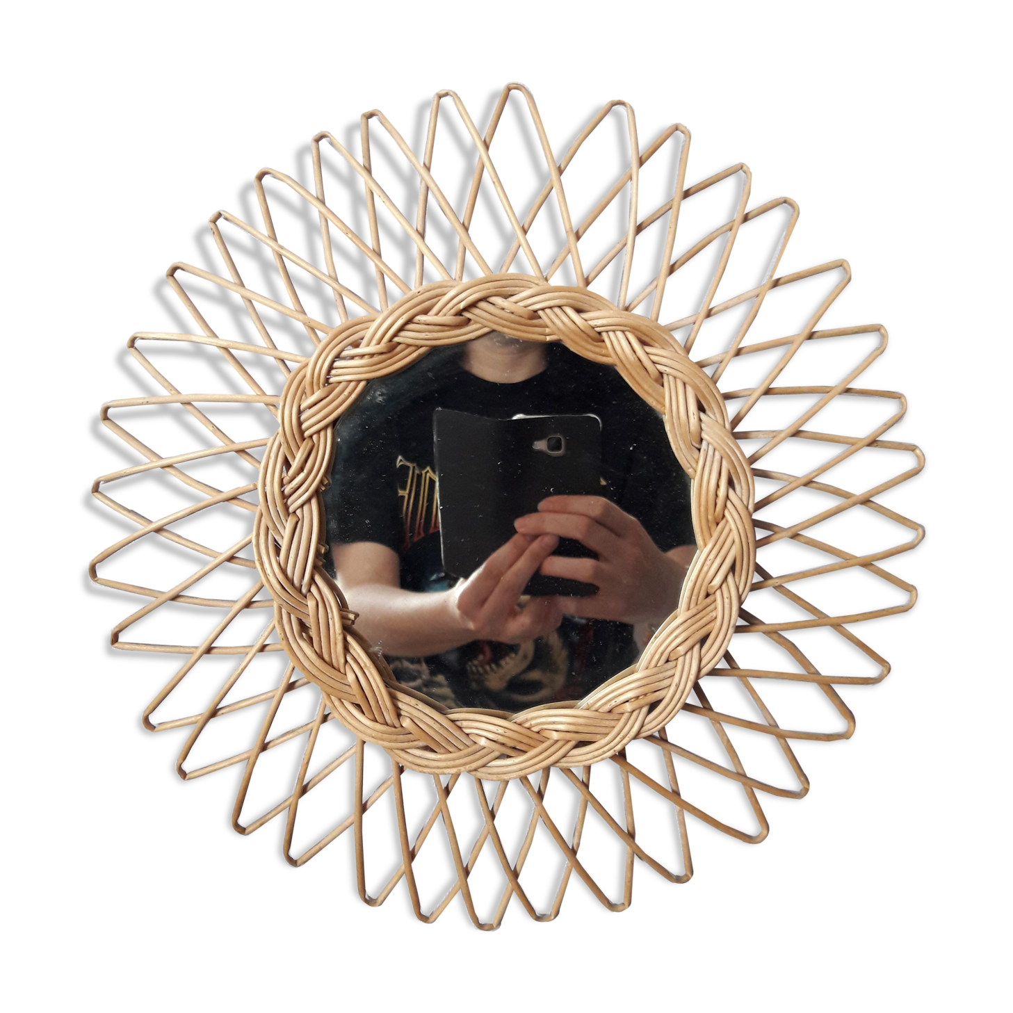 Vintage 60s rattan sun mirror 32cm