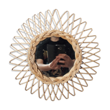 Vintage 60s rattan sun mirror 32cm