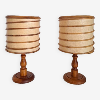 Pair of bamboo and paper lamps