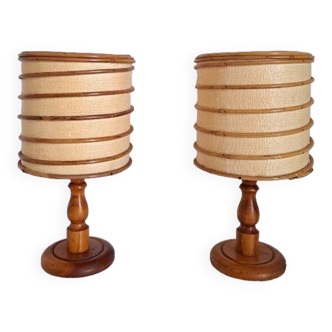 Pair of bamboo and paper lamps
