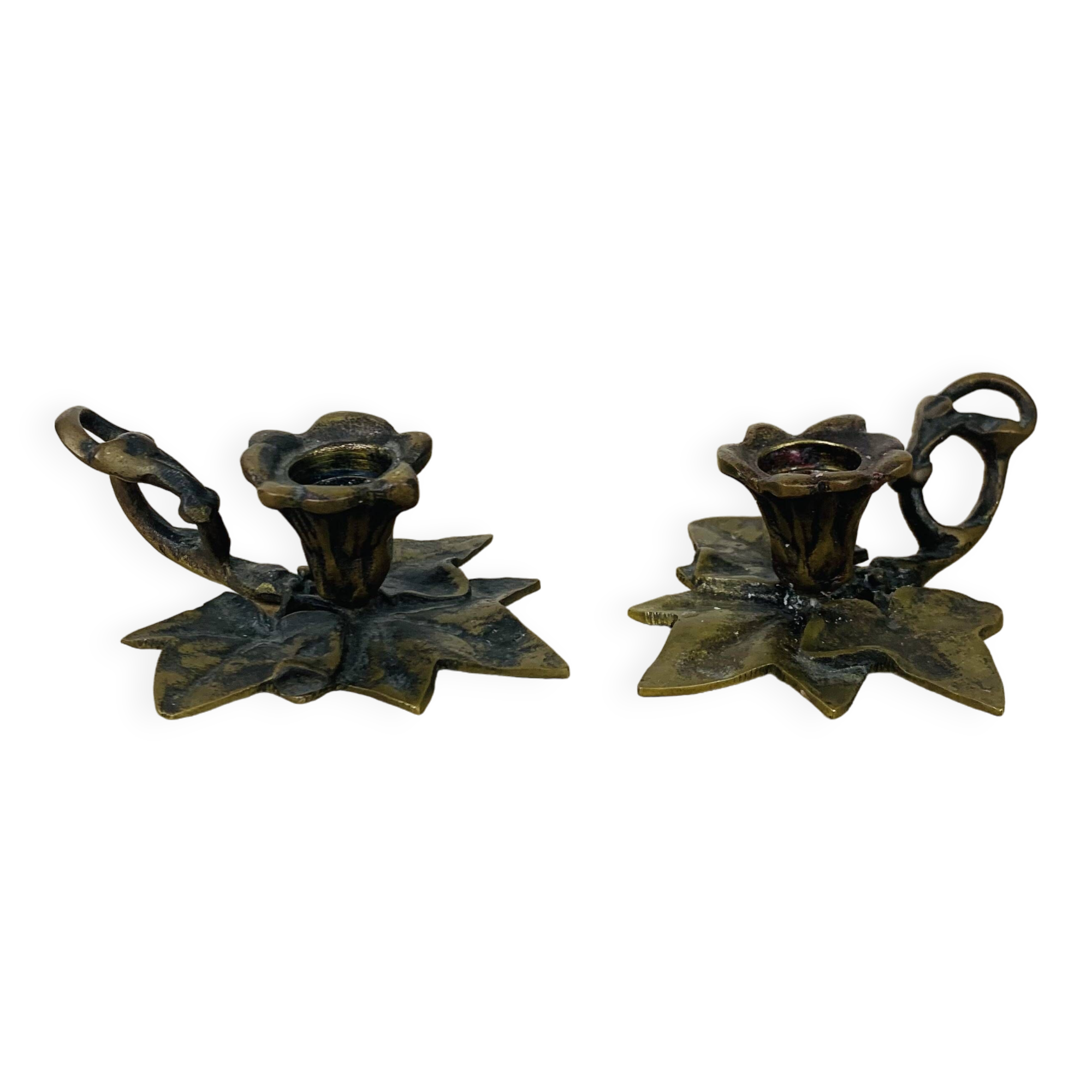 Pair of brass flower candlesticks, cellar