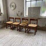 Set of 4 elm straw chairs from the 50s