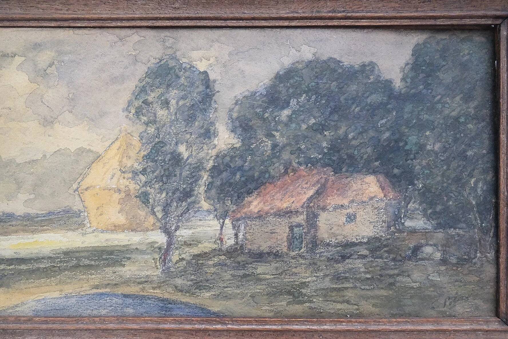 Watercolor on paper "The Storm in Beauce" by Pelissie, France 1930