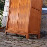 Vintage 1950s oak wardrobe with compass legs