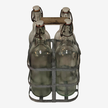 Bottle holder with 4 bottles - old - vintage