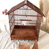Cage à oiseaux ancienne en bois et acier