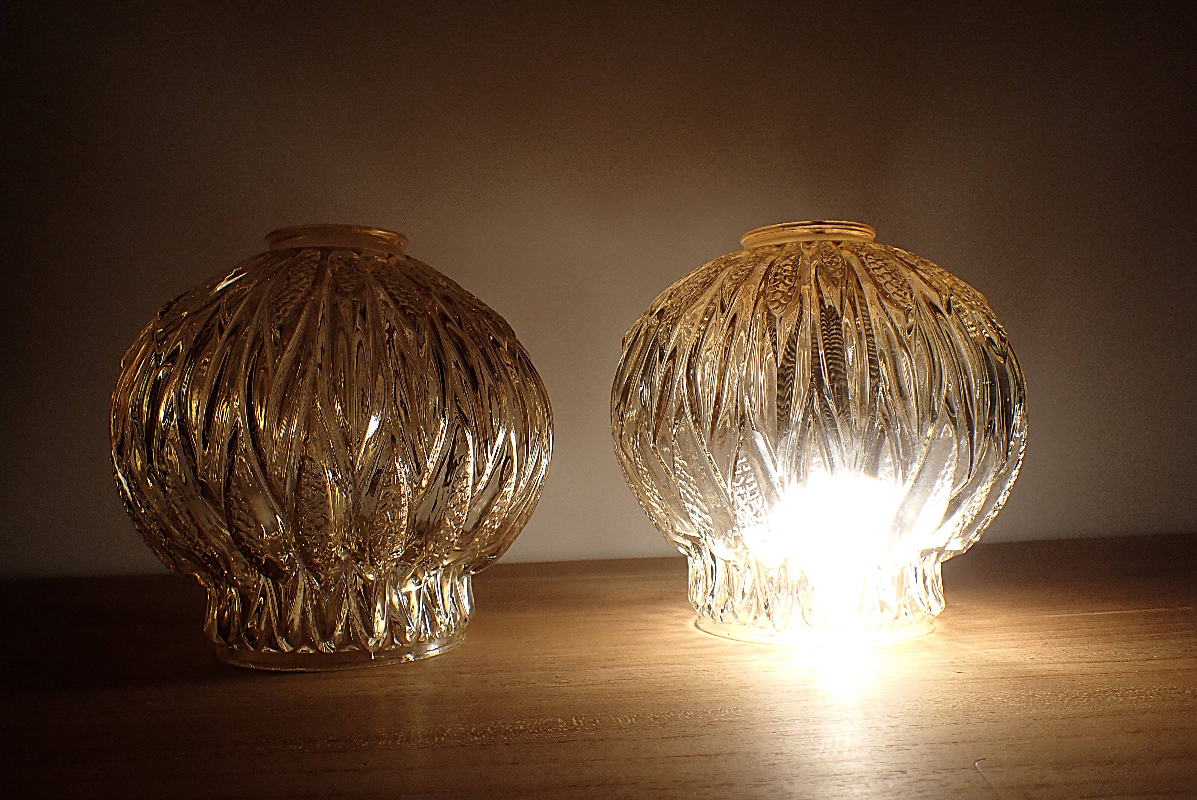 Pair of vintage globes for lighting - amber glass