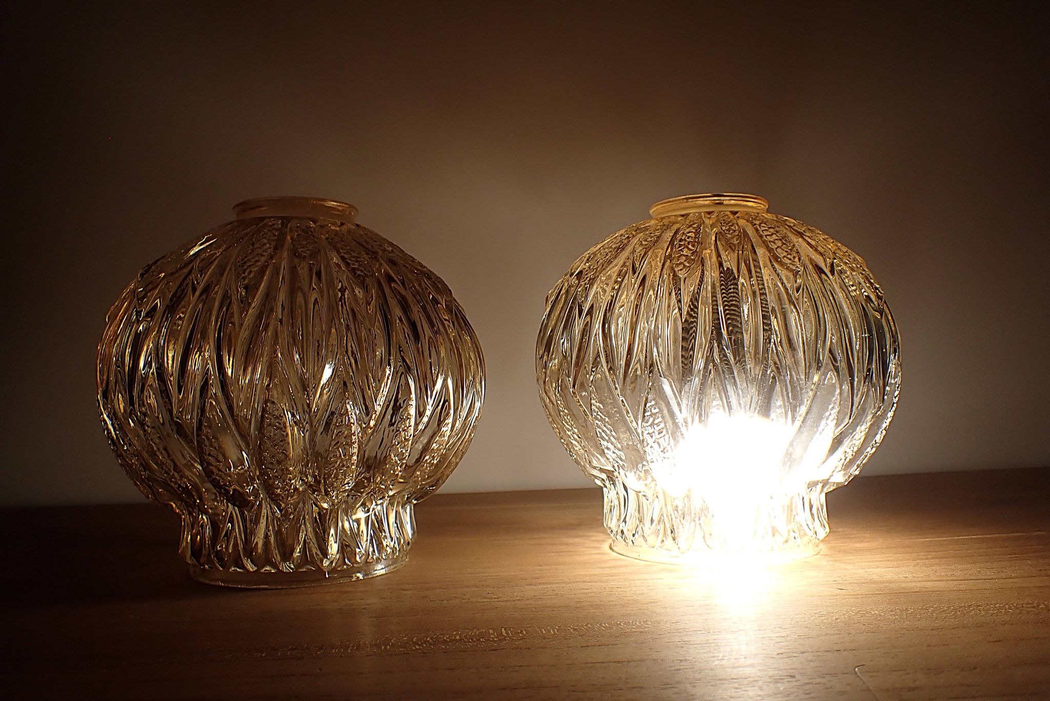 Pair of vintage globes for lighting - amber glass