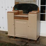 Renovated Art Deco buffet, pink marble and original mirror.