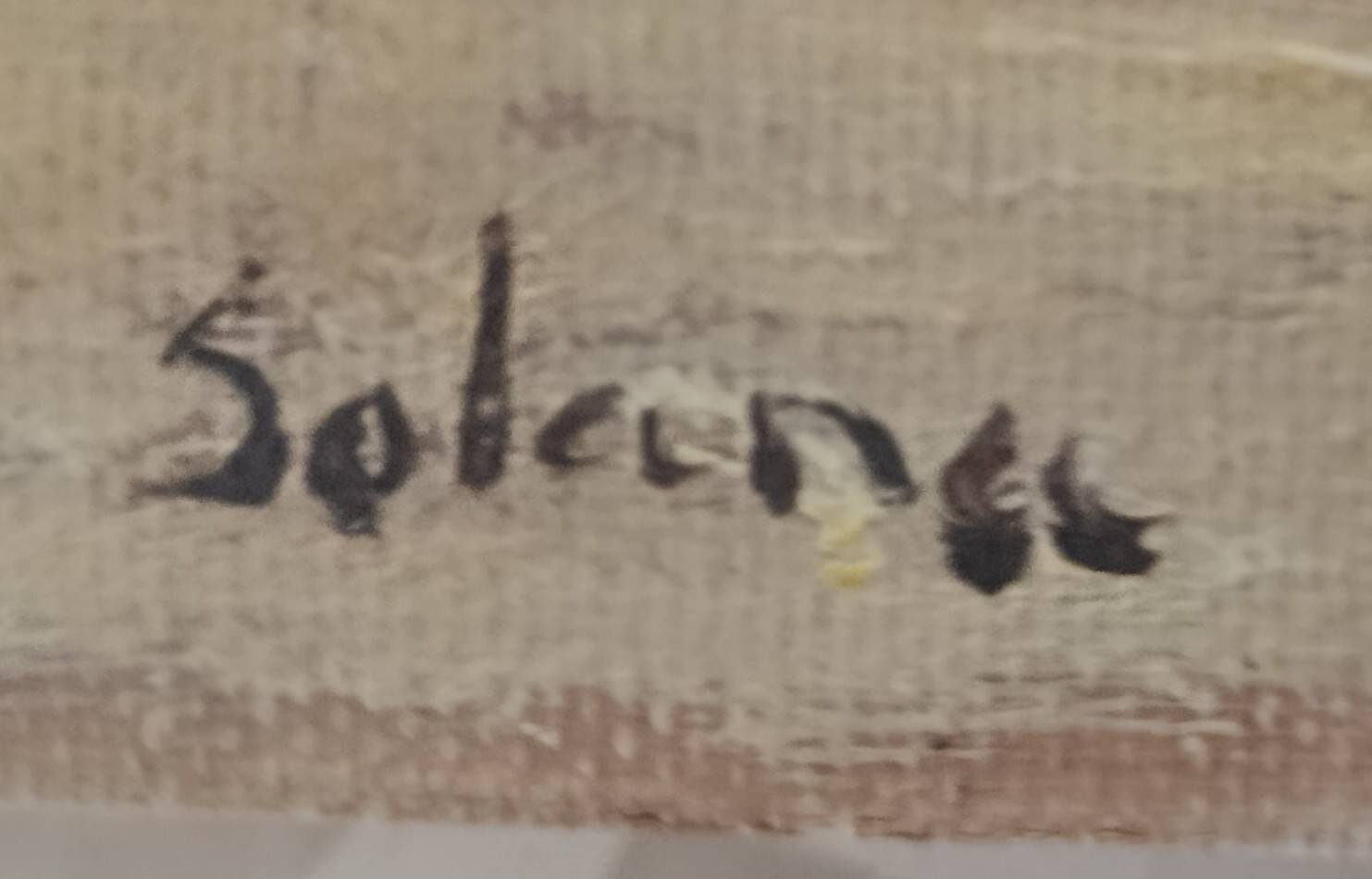 Hst 20th century signed solana: fishermen's houses, palm tree, tenerife, canary islands, spain