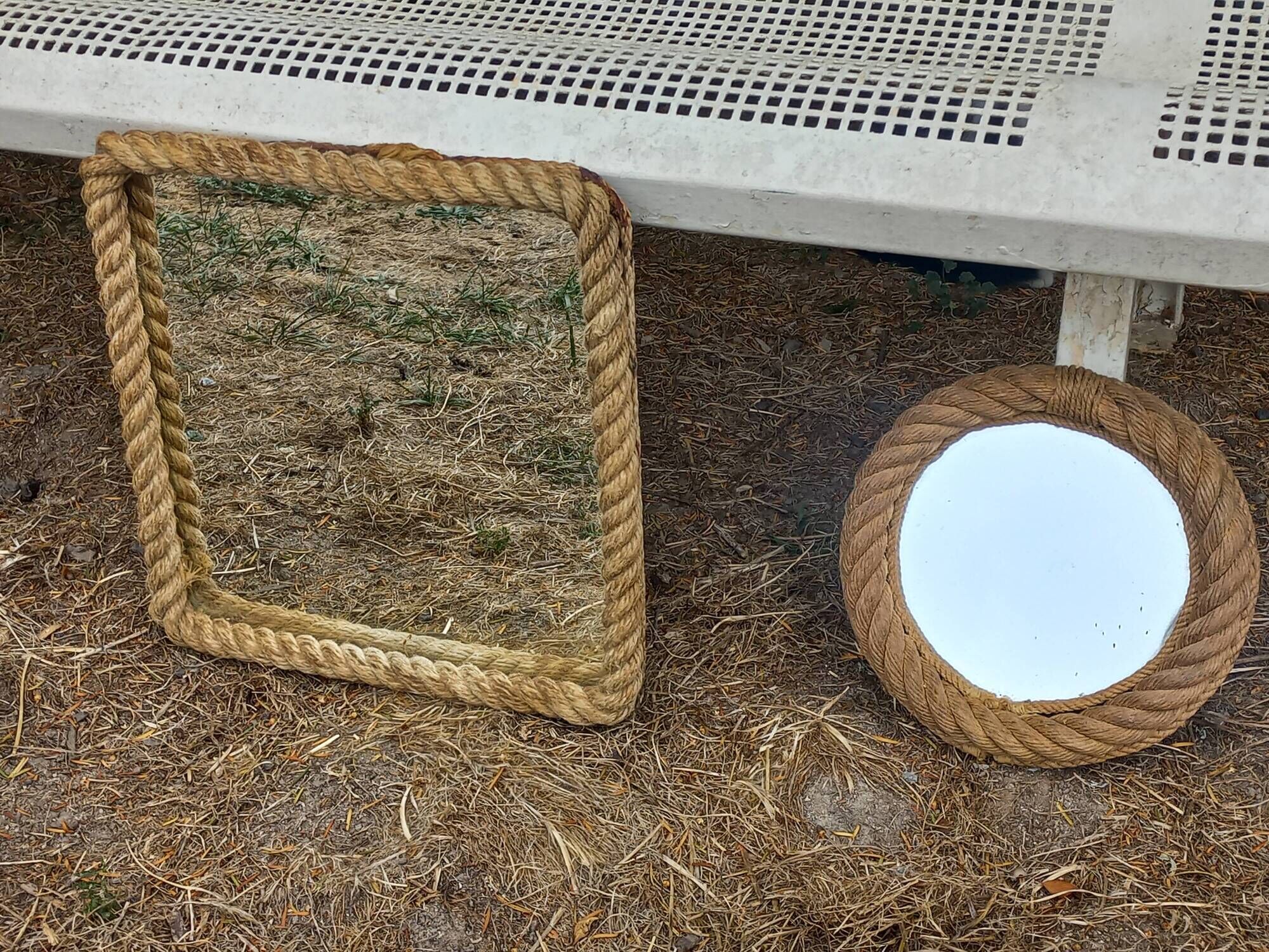 Set of 2 Audoux and Minet mirrors with rope from the 1950s.