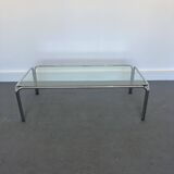 Table basse vintage avec cadre en verre et chrome, années 1970