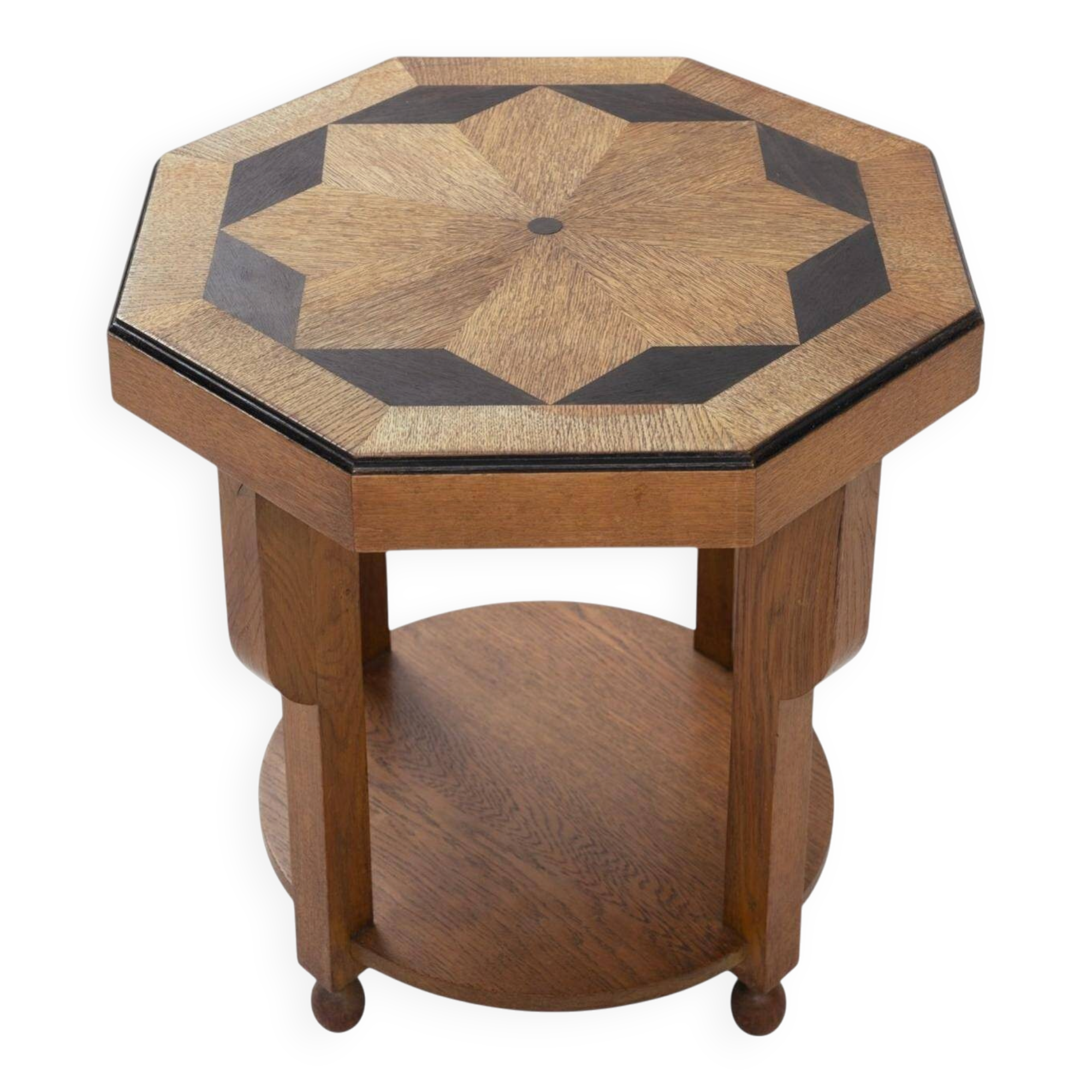 Dutch Art Deco octagonal sidetable in oak and ebony, 1920s