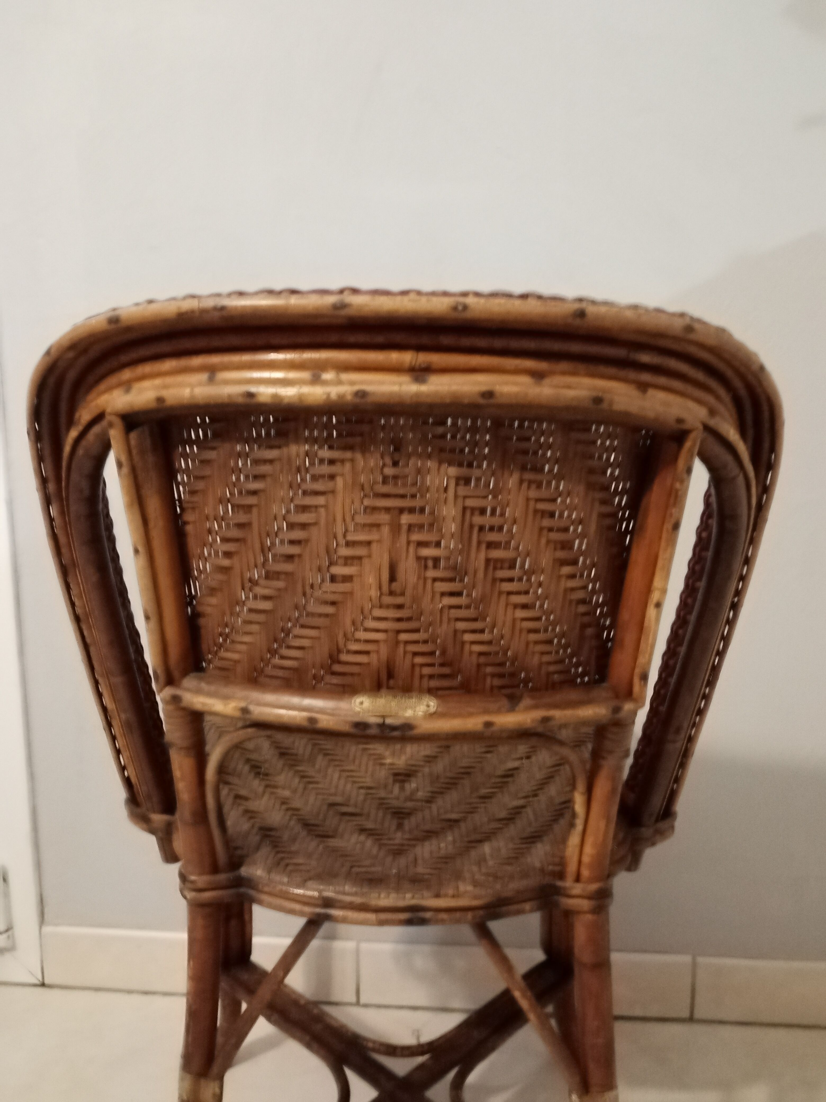 Old rattan bistro chair ROUSSEAU with plate