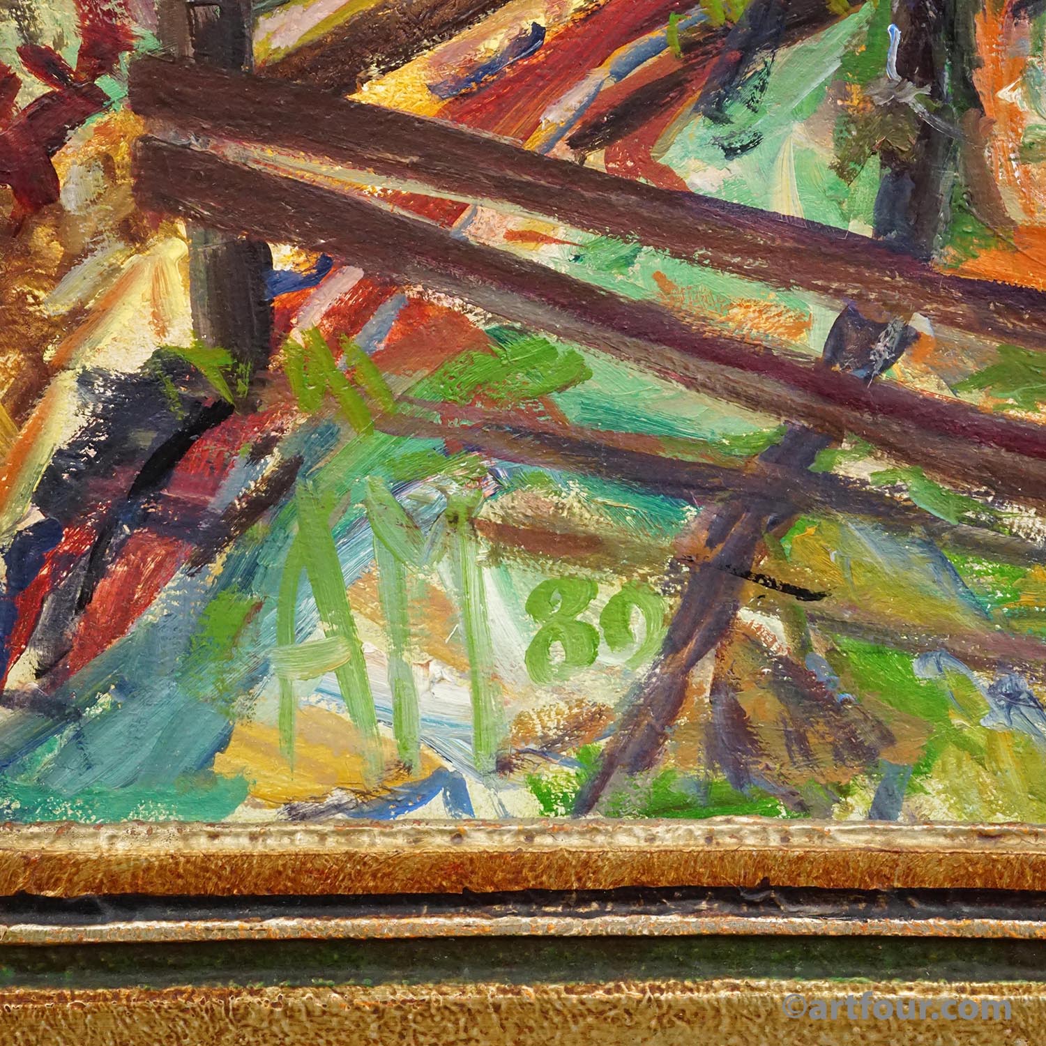 Oil painting by Alexander Michael – Mountain Chalets, 1980