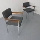 Vintage Square Tubular Rosewood and Steel Armchairs, Germany, 1960s, Set of 2