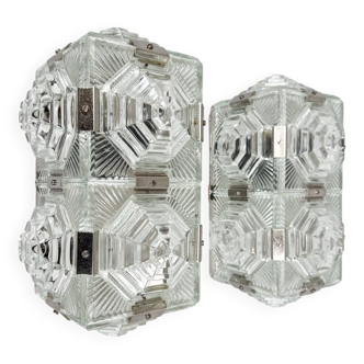 Pair of Pressed Glass Wall Lamps by Kamenicky Senov Glasswork, Czechoslovak