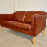 Vintage Danish mid-century Mogens Hansen 2 person cognac leather sofa