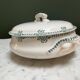 Ironstone tureen - delightful green stylized floral decoration