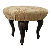 Vintage Walnut Pouf with Fabric-Covered Seat, 1940s