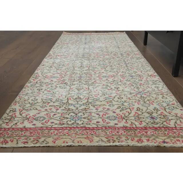 1970s Vintage Turkish Hand-Knotted Wool Cotton Beige Runner Rug 80x216