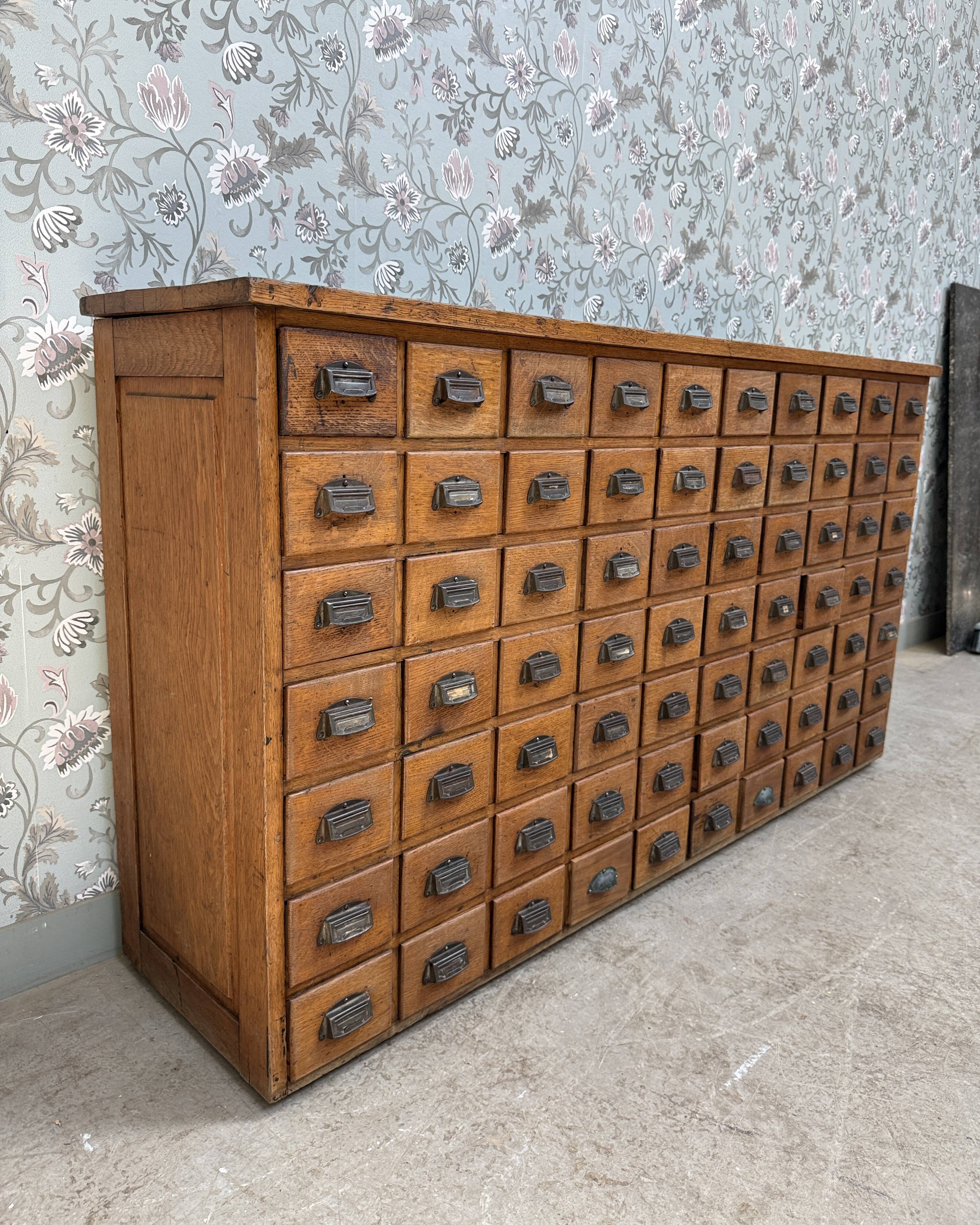 Renovated oak workshop drawer unit.