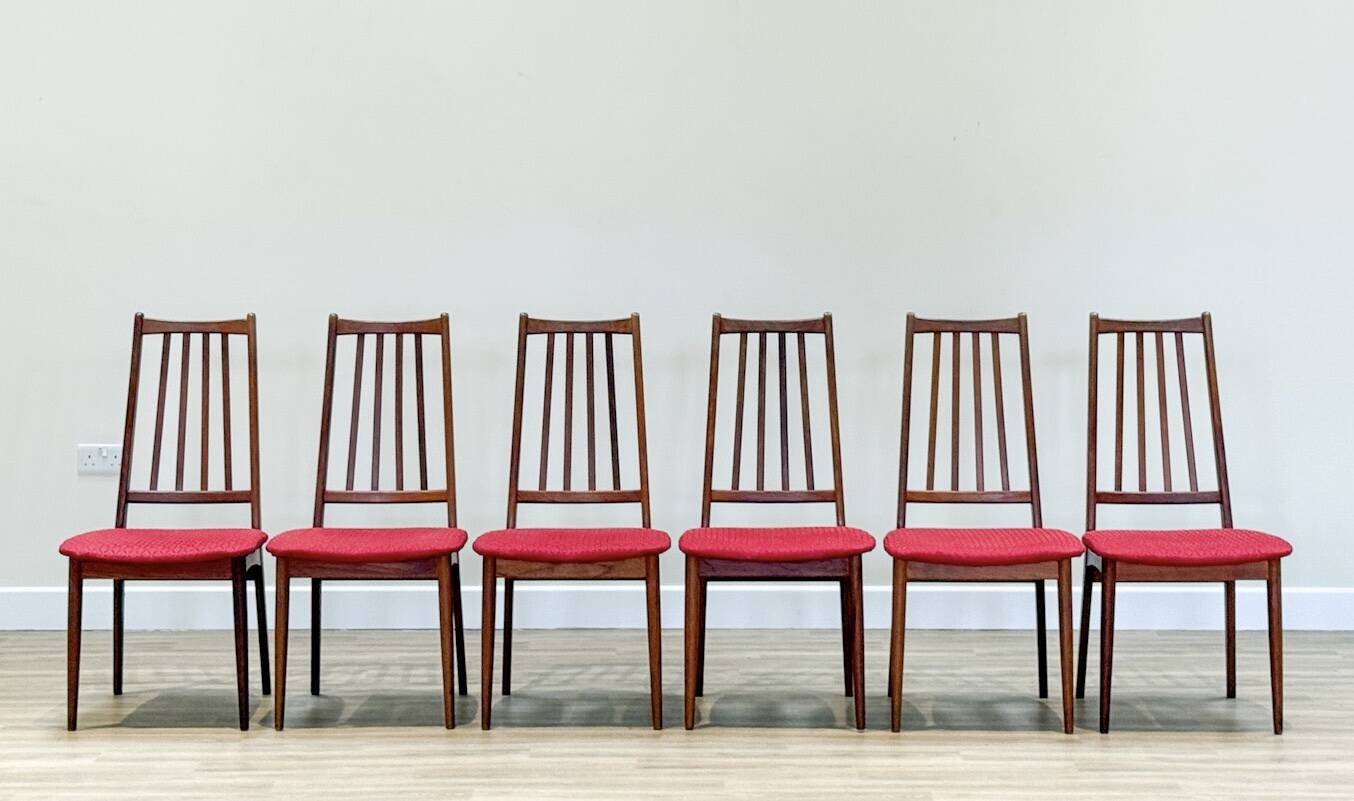 A Set Of Six Danish Dining Chairs (Original Condition And Uphosltery)