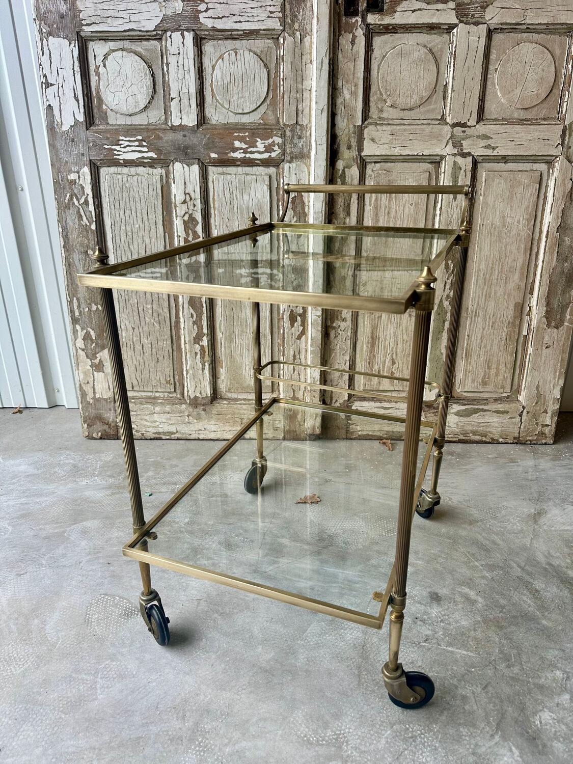 Vintage brass rolling bar cart