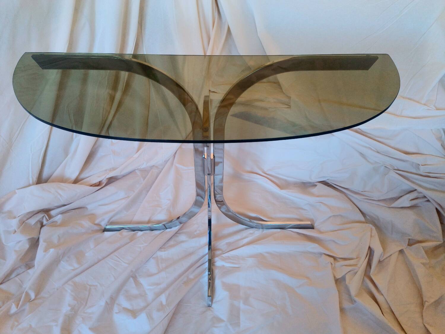 Vintage 1970s glass and chrome wall console