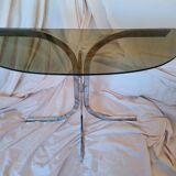 Vintage 1970s glass and chrome wall console